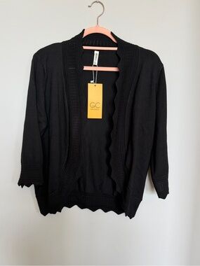 GC Collection Black Open-Front Scalloped-Edge Women's Cardigan
